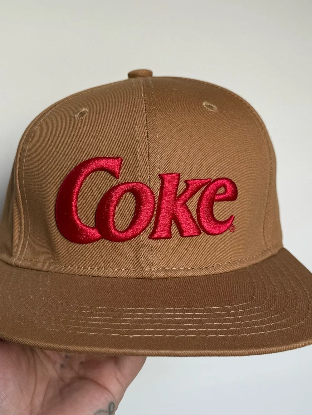 Vintage Y2K Coke 3D Emblem Logo Skater Baseball Adjustable Snapback Hat Tan